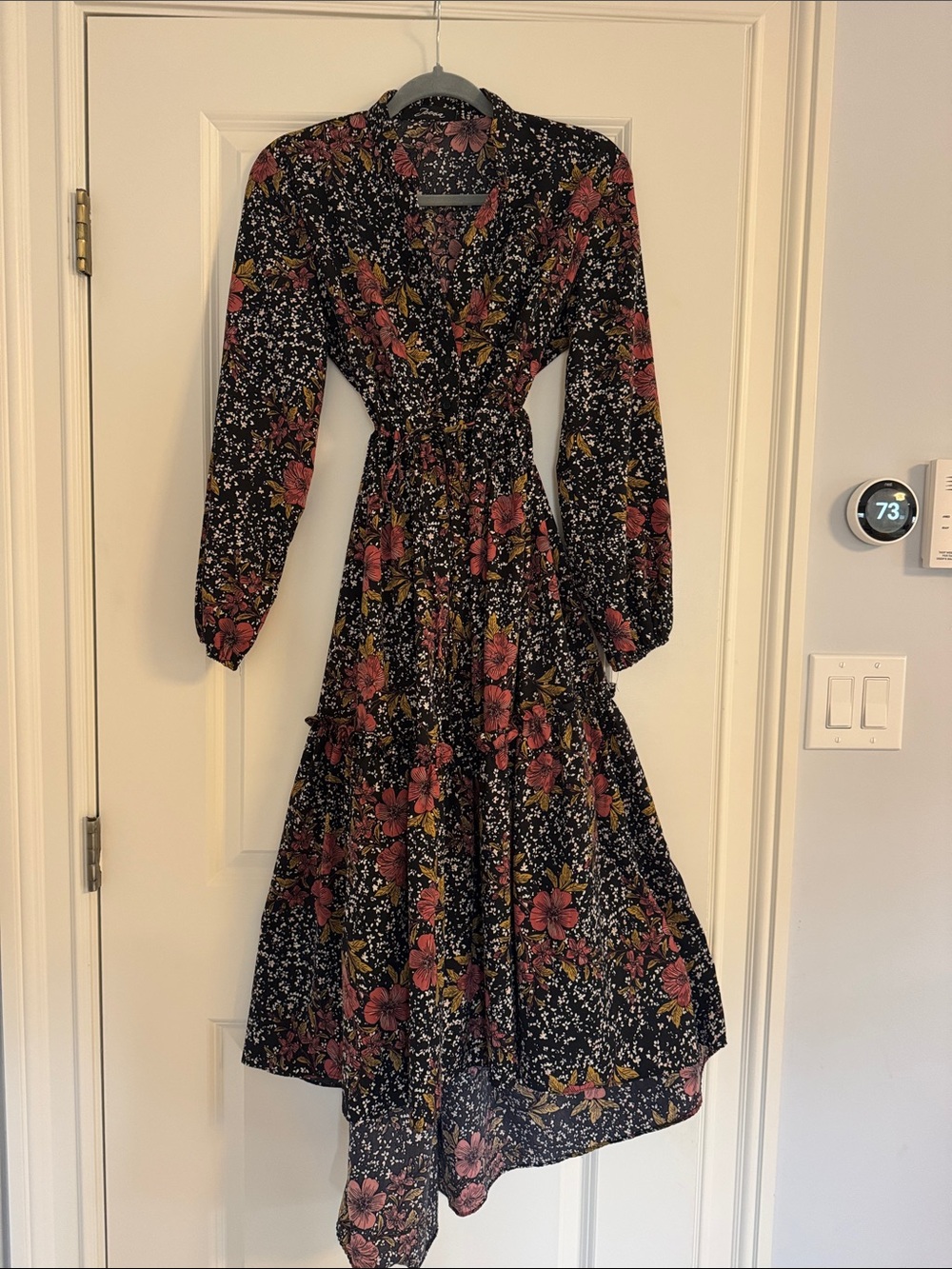 Black Floral Maxi Dress with Pink & Mustard Blooms